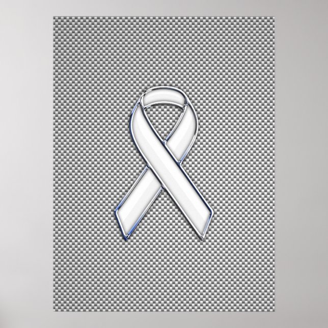Poster Chrome White Ribbon Sensibilisation Carbone Fibre  (Devant)