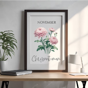 Poster Chrysanthème floral du mois de naissance novembre