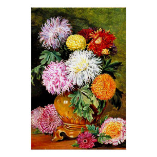 Poster Chrysanthèmes japonais, peinture d'art fin,