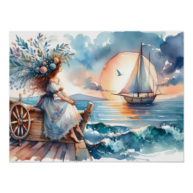 Poster Chuchotements de la mer au coucher du soleil (Devant)