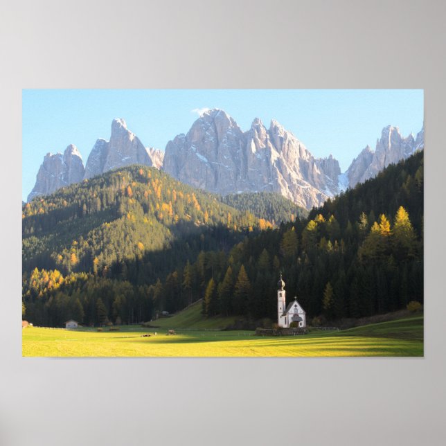Poster Church with Dolomites mountain background (Devant)