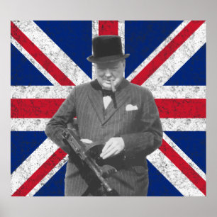 Poster Churchill Pose Avec Un Tommy Gun