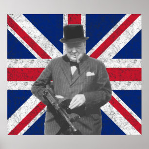 Poster Churchill Pose Avec Un Tommy Gun