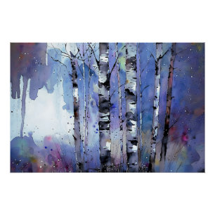 Poster Chute de neige dans le bouleau enchanté