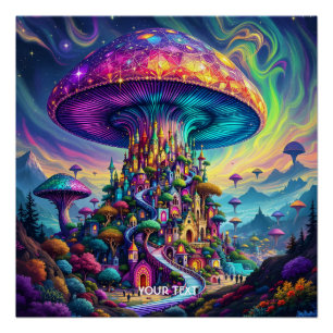Poster Ciel arc-en-ciel de champignons Imaginaires