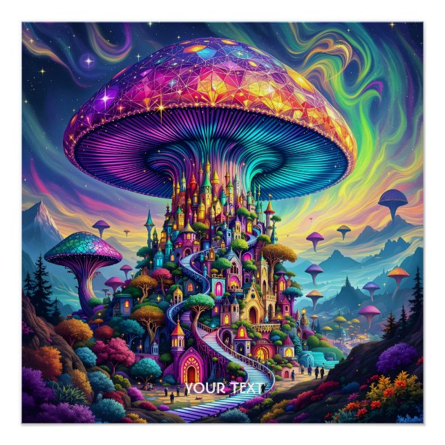 Poster Ciel arc-en-ciel de champignons Imaginaires (Devant)