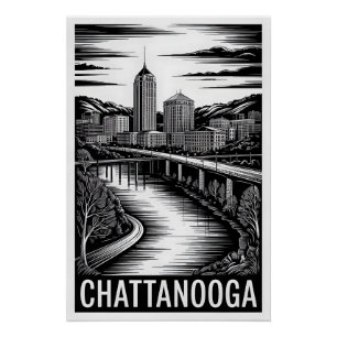 Poster Ciel de Chattanooga Tennessee Noir et Blanc Gravur