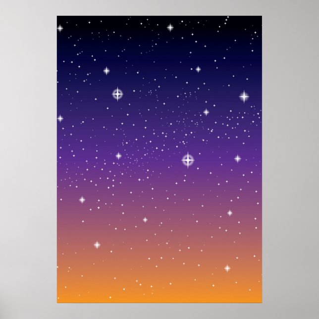 Poster Ciel de coucher de soleil étoilé violet et or (Devant)