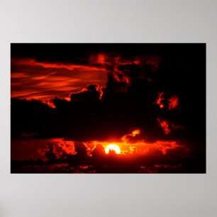Poster ciel de coucher de soleil rouge sombre