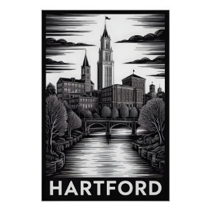 Poster Ciel de Hartford Connecticut Noir Blanc Gravure su