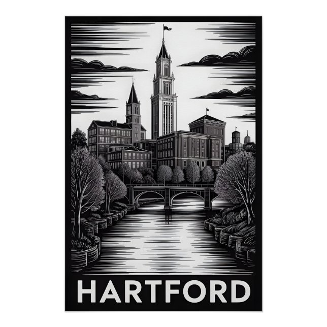 Poster Ciel de Hartford Connecticut Noir Blanc Gravure su (Devant)
