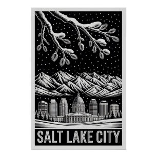 Poster Ciel de Salt Lake City Utah Noir Blanc Gravure sur
