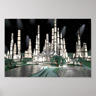 Poster Ciel de ville de Luna, illustration du bryce 5,0