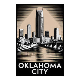 Poster Ciel d'Oklahoma City Oklahoma Noir Blanc Gravure s