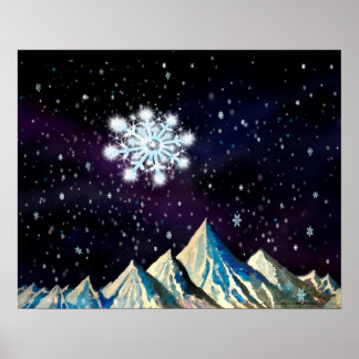 Poster Ciel étoilé avec gros flocons de neige