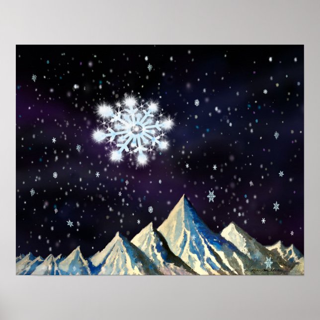 Poster Ciel étoilé avec gros flocons de neige (Devant)
