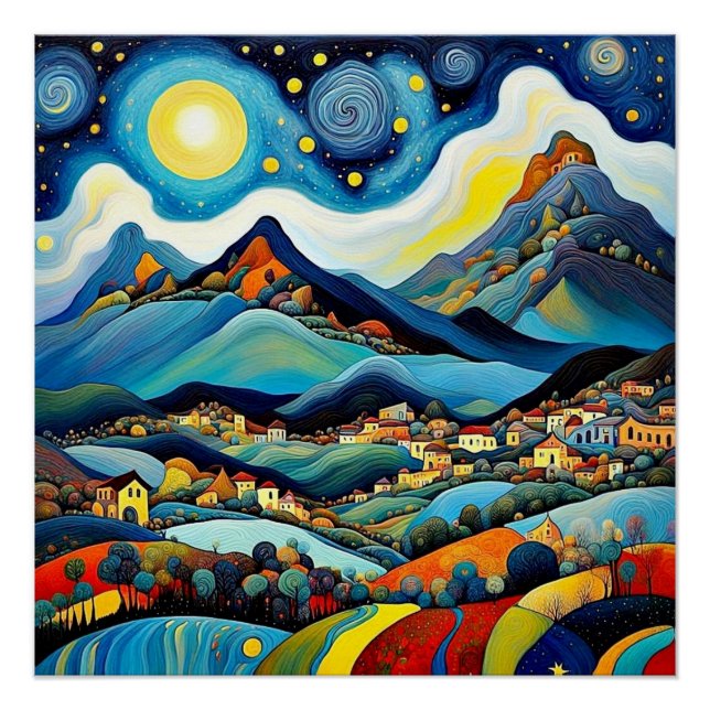 Poster Ciel nocturne sur les montagnes 1 (Devant)