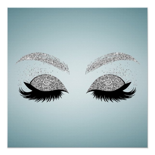 Poster Cils postiches faux pailletés argent adorables, Ma (Devant)