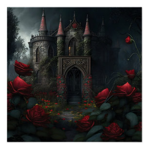 Poster Cimetière gothique Jardin Rose