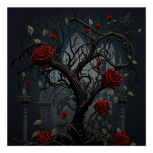 Poster Cimetière gothique Jardin Rose