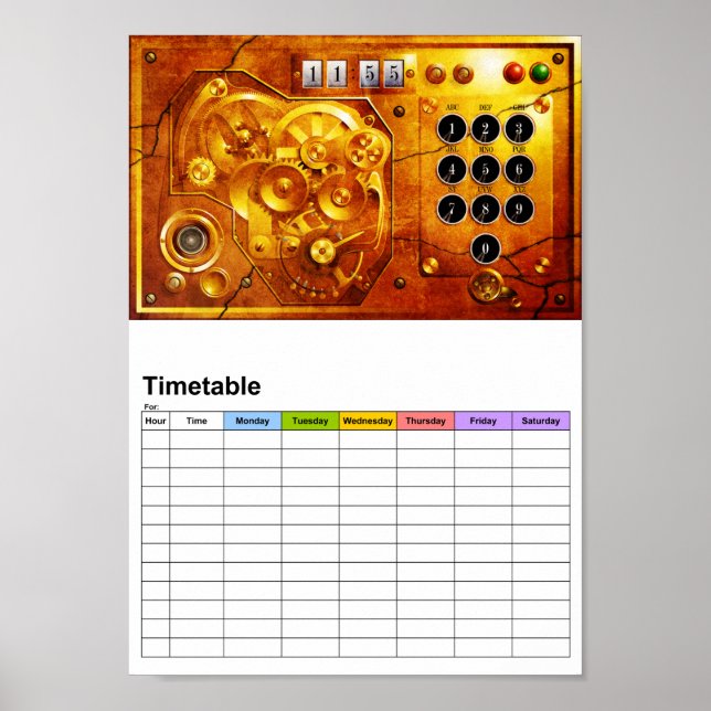 Poster Cinq heures moins douze pendule Steampunk Grunge (Devant)