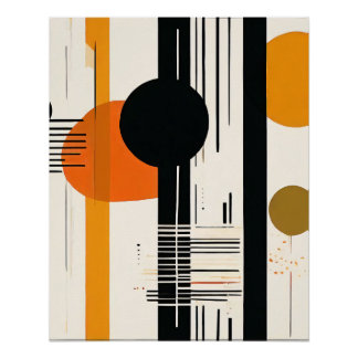 Poster círculos y cuadros naranja y negro