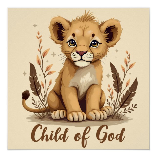 Poster Citation adorable Lion Cub Christian Art Faith (Devant)