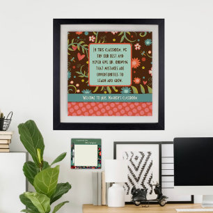 Poster Citation de classe Professeur Joli Floral Classe