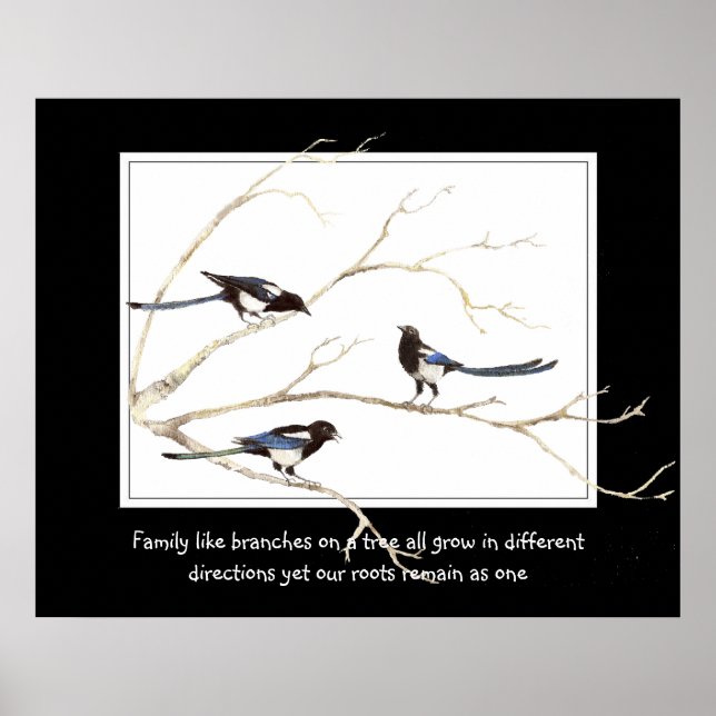 Poster Citation de famille avec aquarelle Magpie Bird Fam (Devant)