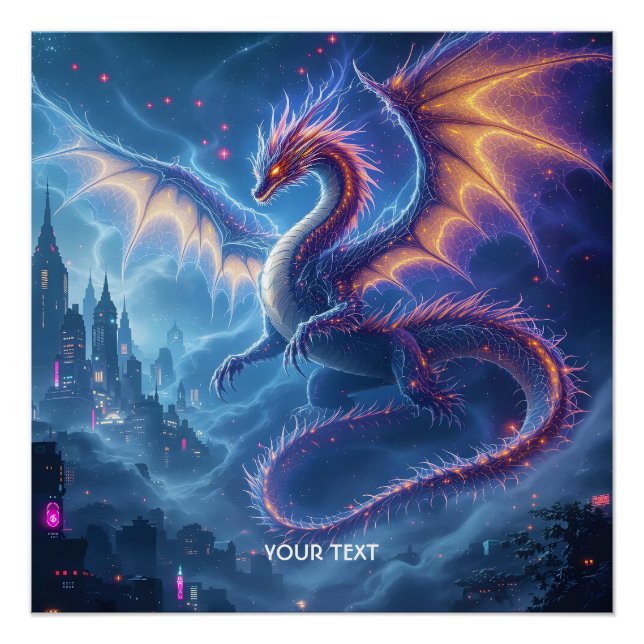 Poster Cité fantastique du dragon bleu mignon (Devant)