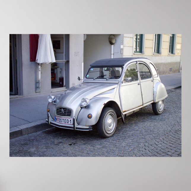 Poster Citroën 2CV en argent (Devant)