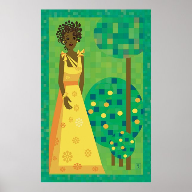 Poster Citron et citron vert - fille dans le jardin (Devant)