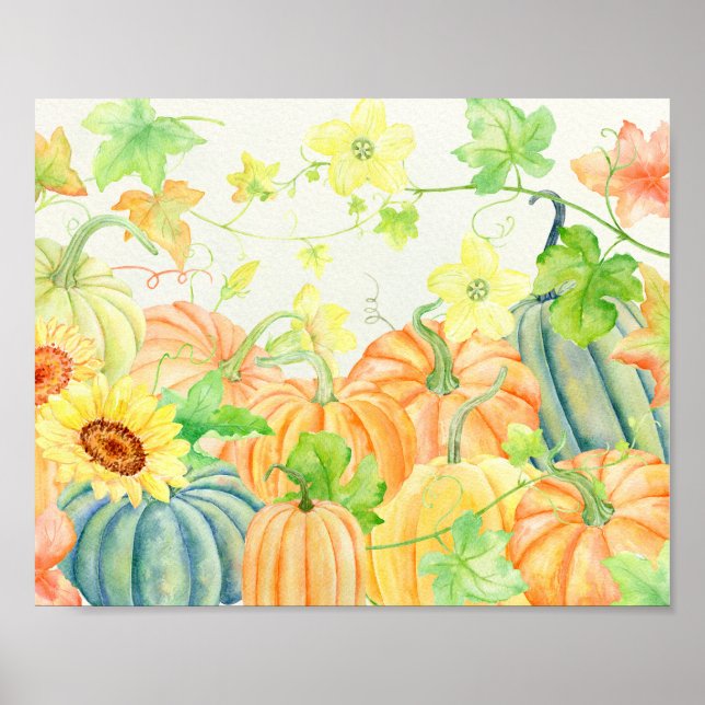 Poster Citrouille Aquarelle (Devant)