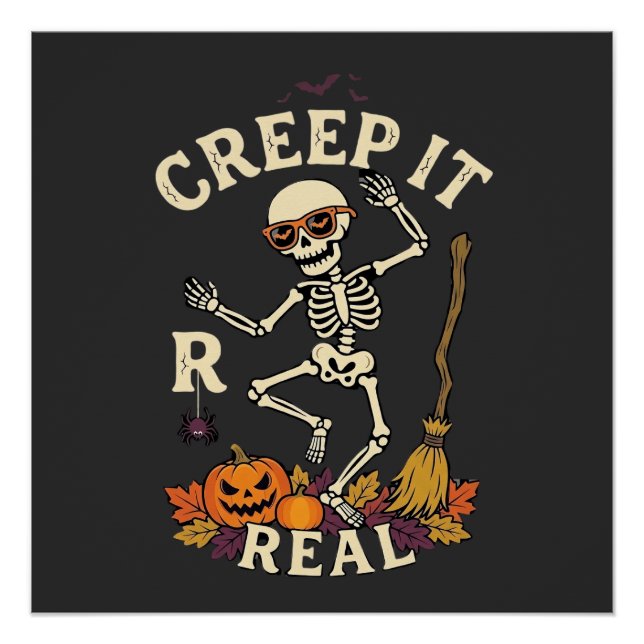 Poster Citrouille Balai de squelette dansant Creep It Rea (Devant)