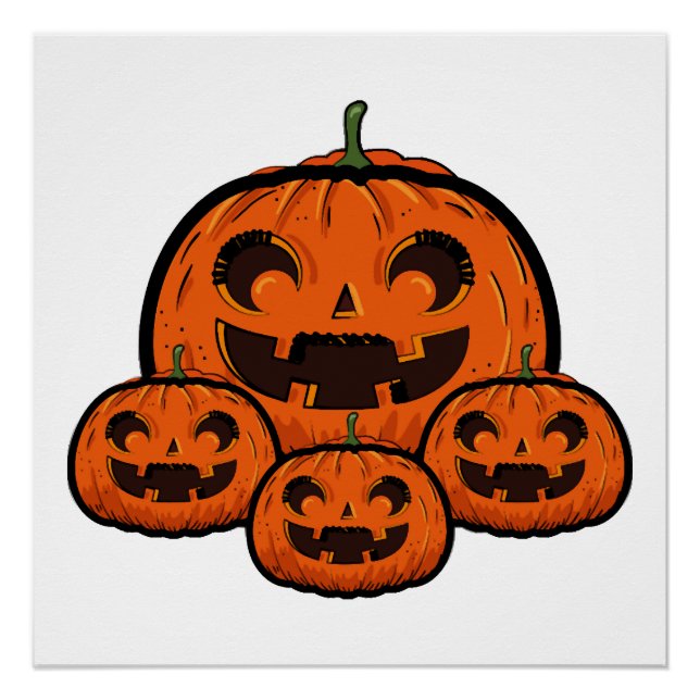Poster Citrouille drôle d'Halloween, Halloween effrayant (Devant)