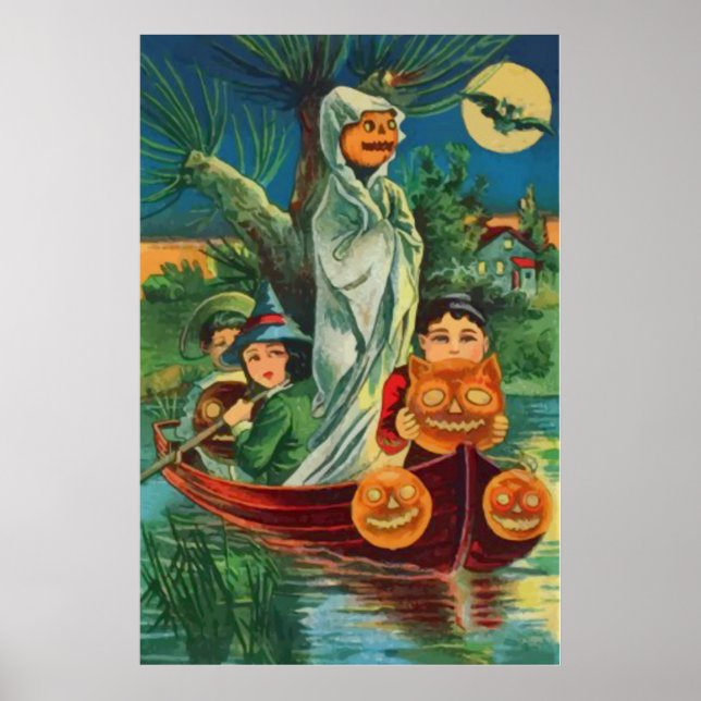 Poster Citrouille fantôme chouette pleine lune (Devant)