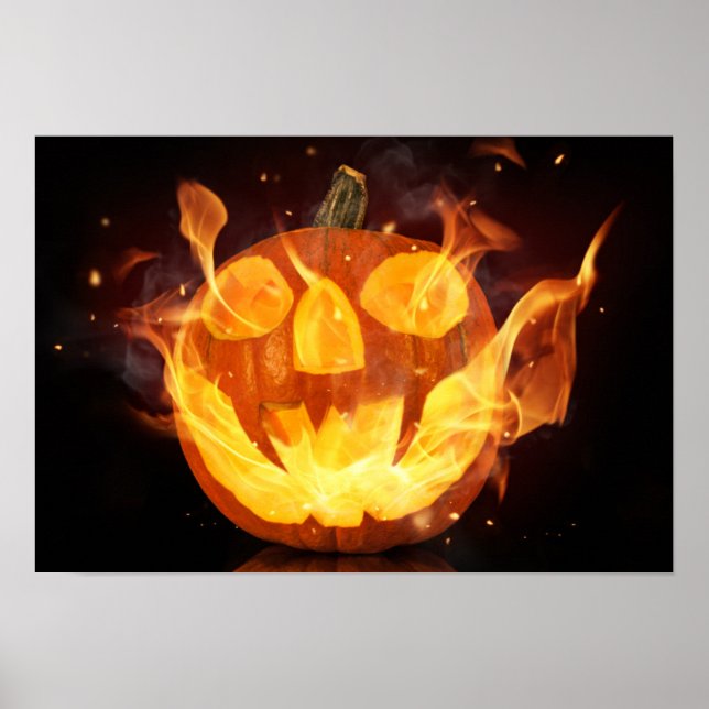 Poster Citrouille Halloween avec flammes (Devant)