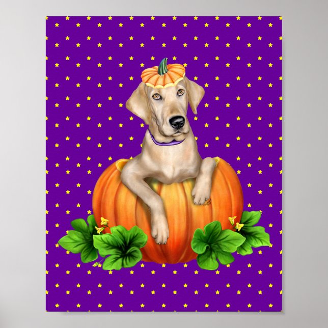 Poster Citrouille Labr-O-Lanterne Labrador jaune (Devant)