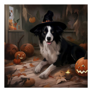 Poster Citrouilles Border Collie Halloween Épouvantable
