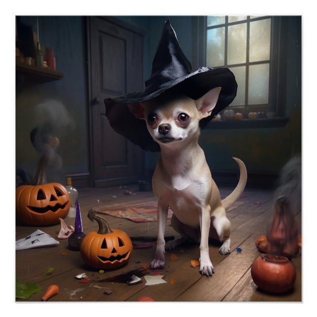 Poster Citrouilles d'Halloween effrayantes de Chihuahua (Devant)