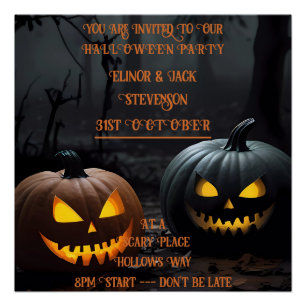 Poster Citrouilles d'Halloween festifs et motifs floraux