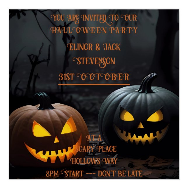 Poster Citrouilles d'Halloween festifs et motifs floraux (Devant)