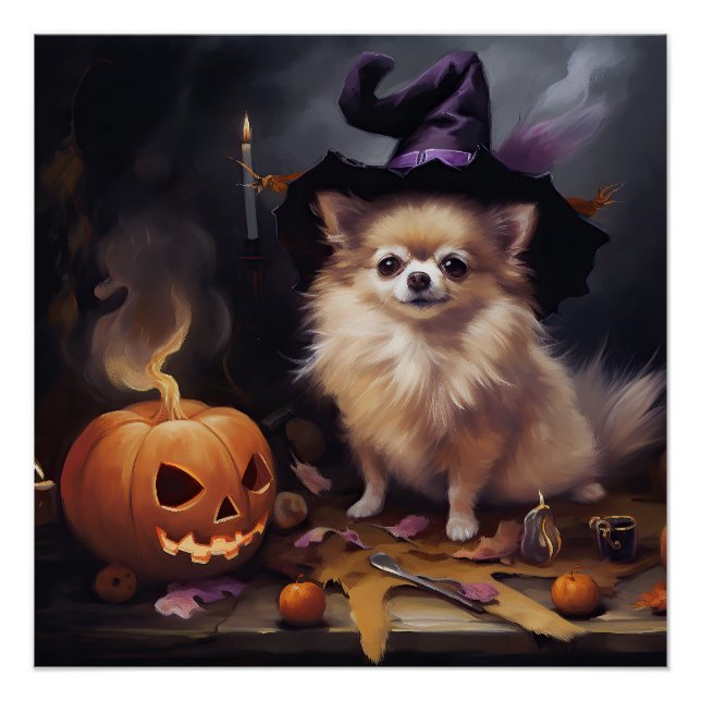 Poster Citrouilles effrayantes d'Halloween des Pomeranian (Devant)