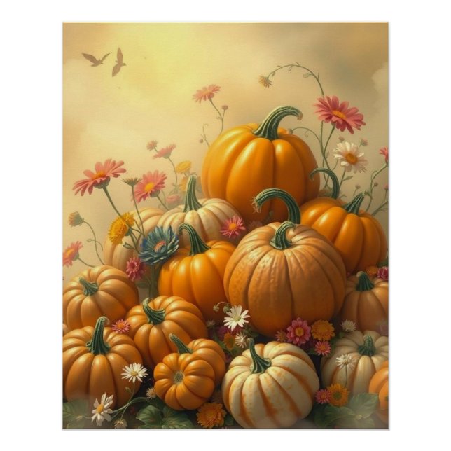 Poster Citrouilles Florales Douces (Devant)