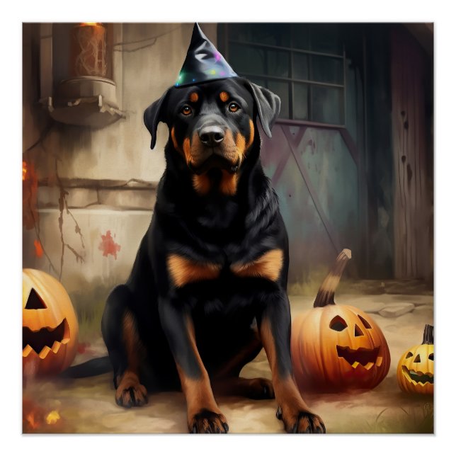 Poster Citrouilles Rottweiler Halloween Épouvantables (Devant)