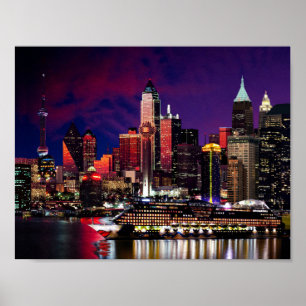 Poster City Lights Night Sky Cruise liner Pastiche