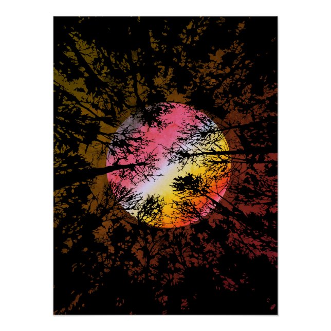 Poster Clair de lune à travers une forêt dense – Surréali (Devant)