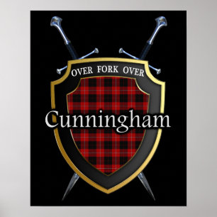 Poster Clan Cunningham Tartan Scottish Shield & Swords