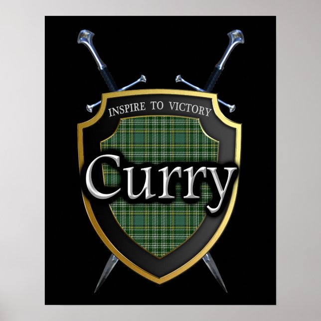 Poster Clan Currie Curry Tartan Shield & Swords Imprimer (Devant)