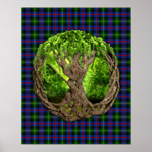Poster Clan Farquharson Tartan Et Celtic Tree Of Life